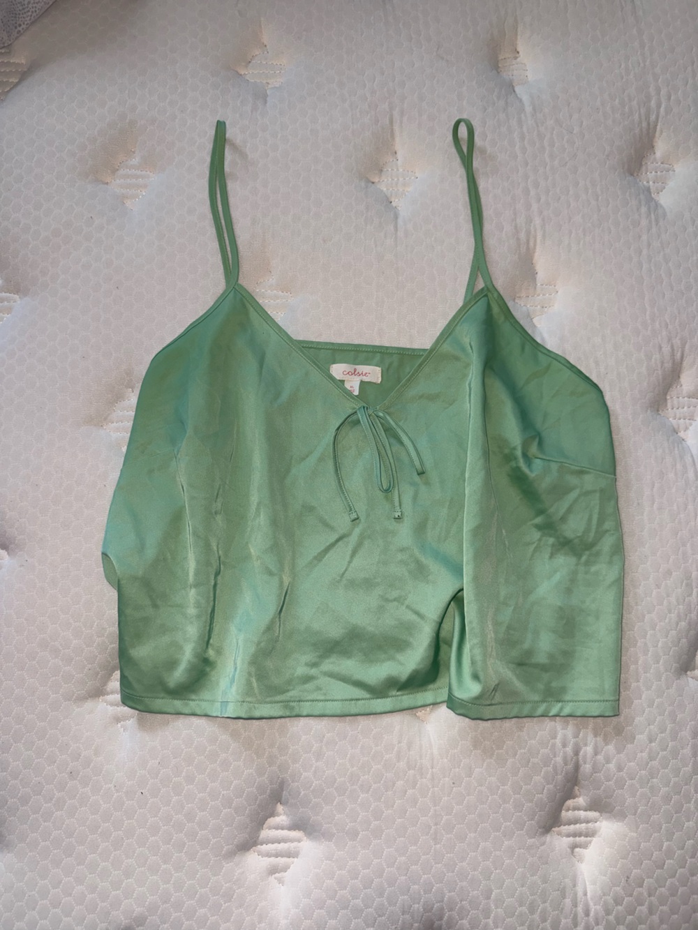 82. Mint Green Satin Cami Crop Top